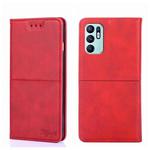 For OPPO Reno6 4G Cow Texture Magnetic Horizontal Flip Leather Phone Case(Red)