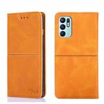 For OPPO Reno6 4G Cow Texture Magnetic Horizontal Flip Leather Phone Case(Light Brown)