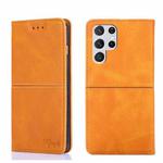 For Samsung Galaxy S21 Ultra Cow Texture Magnetic Horizontal Flip Leather Phone Case(Light Brown)