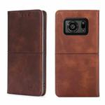 For Sharp Aquos R6 Cow Texture Magnetic Horizontal Flip Leather Phone Case(Dark Brown)