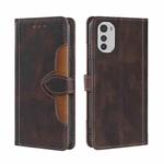 For Motorola Moto E32 4G Skin Feel Magnetic Buckle Leather Phone Case(Brown)