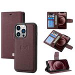 For iPhone 13 Pro Litchi Texture Magnetic Detachable Wallet Leather Phone Case (Purple)