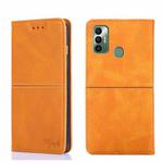 For Tecno Spark 7 Cow Texture Magnetic Horizontal Flip Leather Phone Case(Light Brown)