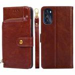 For Motorola Moto G 5G 2022 Zipper Bag PU + TPU Horizontal Flip Leather Case(Brown)