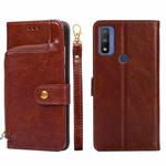 For Motorola G Pure Zipper Bag PU + TPU Horizontal Flip Leather Case(Brown)