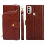 For Motorola Moto E40 Zipper Bag PU + TPU Horizontal Flip Leather Case(Brown)