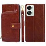 For OnePlus Nord 2T Zipper Bag PU + TPU Horizontal Flip Leather Case(Brown)