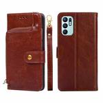 For OPPO Reno6 4G Zipper Bag PU + TPU Horizontal Flip Leather Phone Case(Brown)