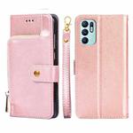 For OPPO Reno6 4G Zipper Bag PU + TPU Horizontal Flip Leather Phone Case(Rose Gold)