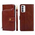 For OPPO Realme GT Master/Q3 Pro Carnival Zipper Bag PU + TPU Horizontal Flip Leather Phone Case(Brown)