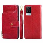 For vivo X60 Pro/X60 Curved Screen Global Version Zipper Bag PU + TPU Horizontal Flip Leather Phone Case(Red)