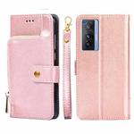 For vivo X70 Zipper Bag PU + TPU Horizontal Flip Leather Phone Case(Rose Gold)