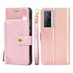 For vivo X70 Pro Zipper Bag PU + TPU Horizontal Flip Leather Phone Case(Rose Gold)