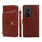 For vivo X70 Pro+ Zipper Bag PU + TPU Horizontal Flip Leather Phone Case(Brown)