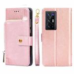 For vivo X70 Pro+ Zipper Bag PU + TPU Horizontal Flip Leather Phone Case(Rose Gold)