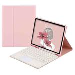Round Cap Bluetooth Keyboard Leather Case with Pen Slot & Touchpad For Samsung Galaxy Tab S7(Pink+White Keyboard)