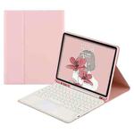 Round Cap Bluetooth Keyboard Leather Case with Pen Slot & Touchpad For Samsung Galaxy Tab A7 10.4 2020(Pink+White Keyboard)