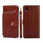For Samsung Galaxy A22 5G JP Version Zipper Bag PU + TPU Horizontal Flip Leather Phone Case(Brown)