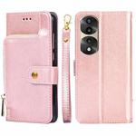 For Honor 70 Pro/70 Pro+ Zipper Bag PU + TPU Horizontal Flip Leather Phone Case(Rose Gold)