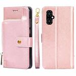 For Xiaomi Poco M4 5G Zipper Bag PU + TPU Horizontal Flip Leather Phone Case(Rose Gold)