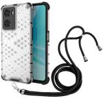 For OPPO A57 4G Global Lanyard Honeycomb Phone Case(White)