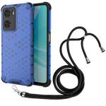 For OPPO A57 4G Global Lanyard Honeycomb Phone Case(Blue)
