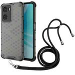 For OPPO A57 4G Global Lanyard Honeycomb Phone Case(Black)