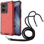 For vivo T1 44W Lanyard Honeycomb Phone Case(Red)