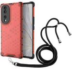 For Honor 70 5G Lanyard Honeycomb Phone Case(Red)