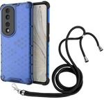 For Honor 70 Pro 5G Lanyard Honeycomb Phone Case(Blue)