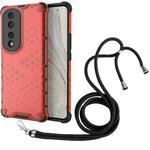 For Honor 70 Pro 5G Lanyard Honeycomb Phone Case(Red)