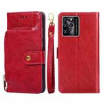 For ZTE Blade V30 Zipper Bag PU + TPU Horizontal Flip Leather Phone Case(Red)