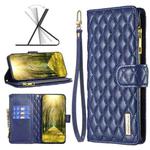 For Motorola Moto E32 4G Diamond Lattice Zipper Wallet Leather Flip Phone Case(Blue)