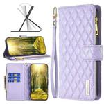 For Motorola Moto G22 Diamond Lattice Zipper Wallet Leather Flip Phone Case(Purple)