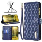 For OPPO A15 Diamond Lattice Zipper Wallet Leather Flip Phone Case(Blue)