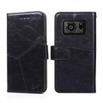 For Sharp Aquos R6 Geometric Stitching Horizontal Flip Leather Phone Case(Black)