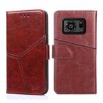 For Sharp Aquos R6 Geometric Stitching Horizontal Flip Leather Phone Case(Dark Brown)