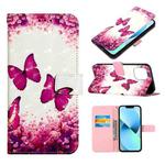For iPhone 14 3D Painting Horizontal Flip Leather Phone Case (Rose Butterfly)