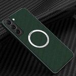 For Samsung Galaxy S22 5G Carbon Fiber Texture MagSafe Magnetic Phone Case(Green)