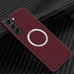 For Samsung Galaxy S22 5G Carbon Fiber Texture MagSafe Magnetic Phone Case(Red)
