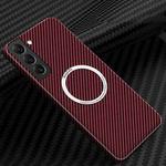 For Samsung Galaxy S21 5G Carbon Fiber Texture MagSafe Magnetic Phone Case(Red)