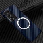 For Samsung Galaxy S21 Ultra 5G Carbon Fiber Texture MagSafe Magnetic Phone Case(Blue)