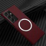 For Samsung Galaxy S21 Ultra 5G Carbon Fiber Texture MagSafe Magnetic Phone Case(Red)