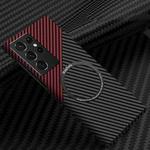 For Samsung Galaxy S21 Ultra 5G Carbon Fiber Texture MagSafe Magnetic Phone Case(Black Red)