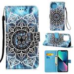 For iPhone 14 Painted Flat Texture Leather Case with Lanyard & Card Slot & Wallet & Holder (Undersea Mandala)