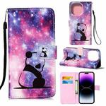 For iPhone 14 Pro Max Painted Flat Texture Leather Case with Lanyard & Card Slot & Wallet & Holder (Baby Panda)