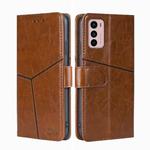 For Motorola Moto G42 4G Geometric Stitching Horizontal Flip Leather Phone Case(Light Brown)