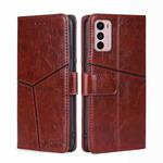 For Motorola Moto G42 4G Geometric Stitching Horizontal Flip Leather Phone Case(Dark Brown)