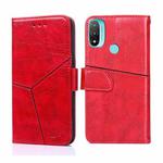 For Motorola Moto E20 Geometric Stitching Horizontal Flip Leather Phone Case(Red)