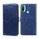 For Motorola Moto E20 Geometric Stitching Horizontal Flip Leather Phone Case(Blue)